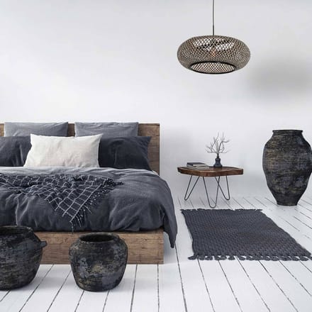 Hanglamp - zwart - MAZE - bamboe hout metaal - Ø 60cm - E27 - 7506ZW - Steinhauer