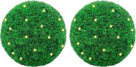 vidaXL - Kunstbuxusballen - met - LED-verlichting - 2 - st - 45 - cm - groen