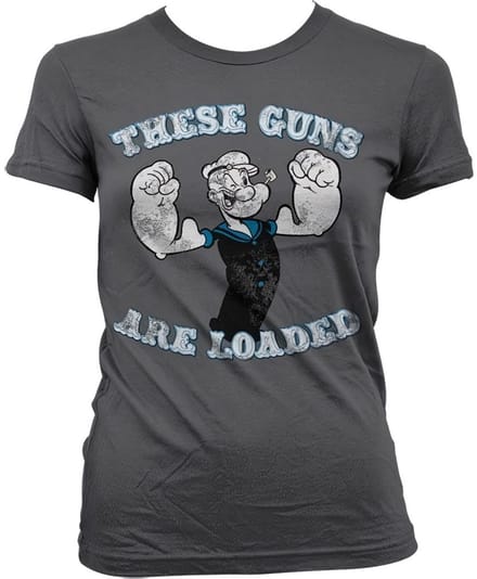 Popeye Dames Tshirt -M- These Guns Are Loaded Grijs