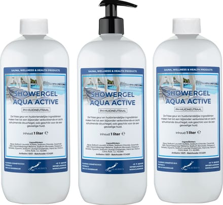 Douchegel Aqua Active 1 liter - set van 3 stuks - met gratis pomp - Showergel