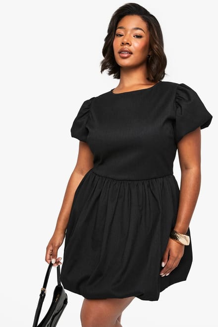 boohoo Dames PLUS VERSTEVIGDE GETEXTUREERDE PUFFBALL SKATERJURK | Black | Maat: 26