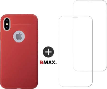BMAX Telefoonhoesje geschikt voor iPhone X - Carbon softcase hoesje rood - Met 2 screenprotectors