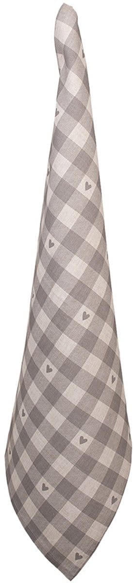 Clayre & Eef Theedoek 50x70 cm Beige Grijs Katoen Hartjes