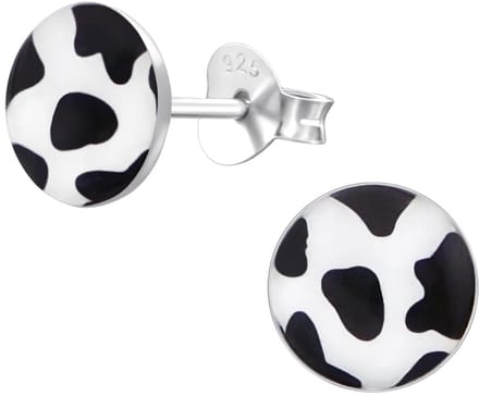 Joy|S - Zilveren rond oorbellen - koe print - 7 mm - zwart wit - sterling zilver 925 - kinderoorbellen