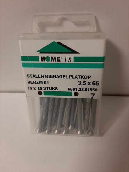 Ribnagel. 3.5x 65mm. Lang. Verzinkt. 20 stuks. Homefix.
