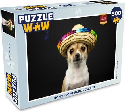Puzzel Hond - Sombrero - Zwart - Legpuzzel - Puzzel 500 stukjes