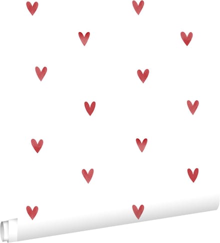 ESTAhome behang hartjes wit en rood - 50 x 900 cm - 131632