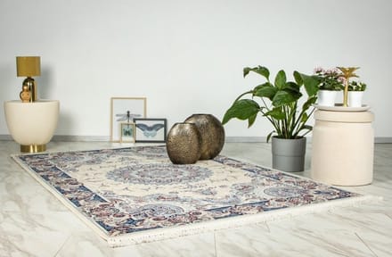 Flycarpets Darius Klassiek Perzisch Design Medaillon Oosters Vloerkleed - Creme - 160x230 cm