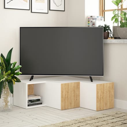 Compact TV-meubel | 100% MELAMINE | Wit, Eiken - Emob - TV-meubel - Wit; Bruin - Melamine