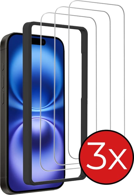 Screenprotector - 3 Stuks - Geschikt voor Apple iPhone 16 Plus - Met Installatie Frame - Beschermglas - Gehard Glas - Tempered Glass - Screen Protector