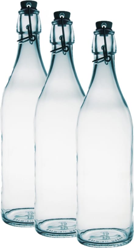 Bormioli Rocco beugelfles/weckfles - 3x - transparant - glas - 1 liter - Waterflessen/Karaffen