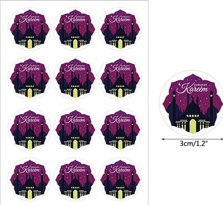 Akyol - Ramadan Stickers - Vel van 24 stuks - Eid Mubarak - wit en paars - diameter 4 cm - ramadan sticker - ramadan - eid mubarek