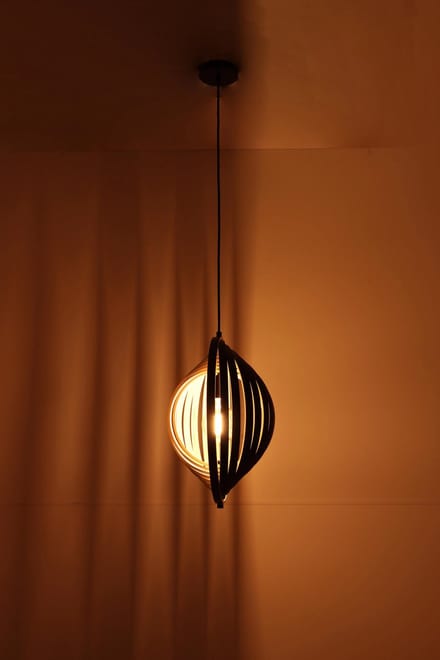 Hanglamp Woody - zwart met hout combi - verstelbare ringen - 44cm
