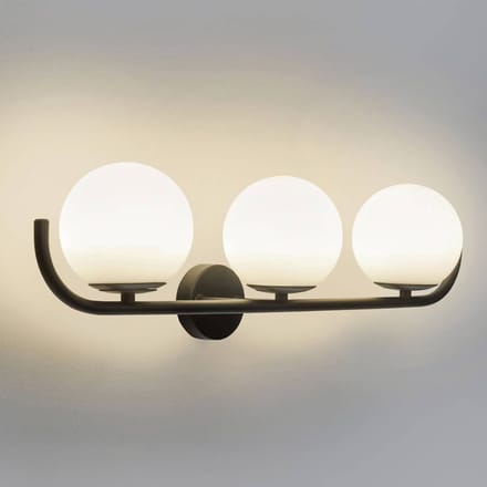 Forlight wandlamp Sfera Triple, zwart, glas, breedte 58 cm