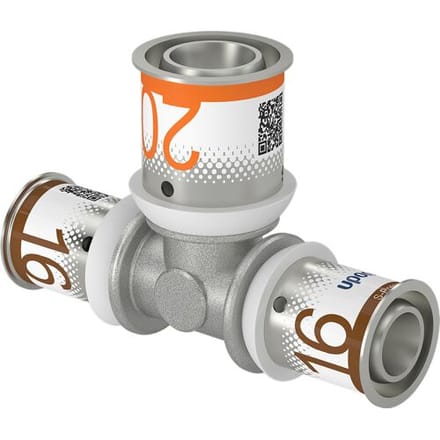 Uponor S-Press Plus pers T-stuk verloop 16x20x16mm
