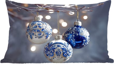 Sierkussens - Kussentjes Woonkamer - 60x40 cm - Kerstbal - Versierd - Blauw