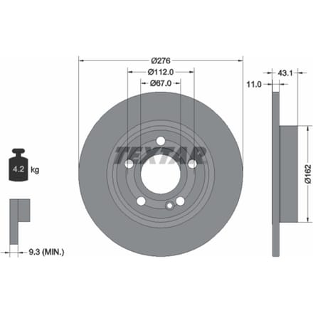 Remschijf TEXTAR 92316803 achter, compleet, 1 stuk