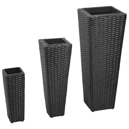vidaXL - Plantenbakken - verhoogd - 3 - st - poly - rattan - zwart