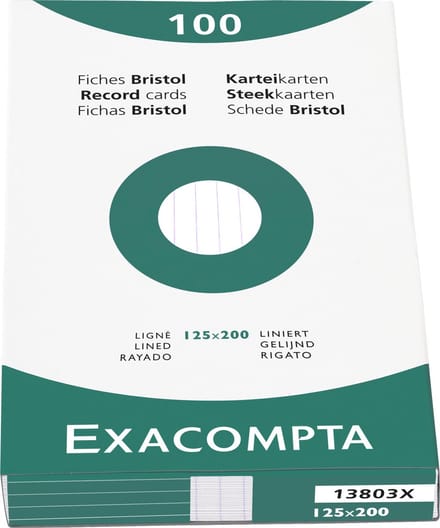 Exacompta etui 100 steekkaarten bristol - gelijnd niet geperforeerd 125x200mm - Wit - 13803X