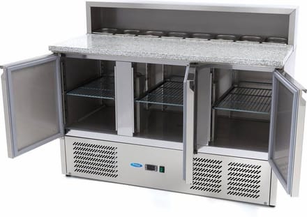 Pizzawerkbank - 137 cm - 3 Deuren - 8 x 1/6 GN - incl. RVS Afdekking