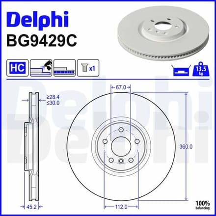 Remschijf DELPHI BG9429C, 1 stuk