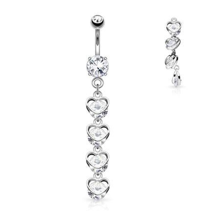 Navelpiercing 4 verticale hartjes hanger - zilver - LMPiercings
