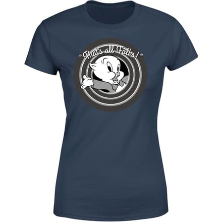 Looney Tunes Porky Pig Circle Logo Dames T-shirt - Navy - S