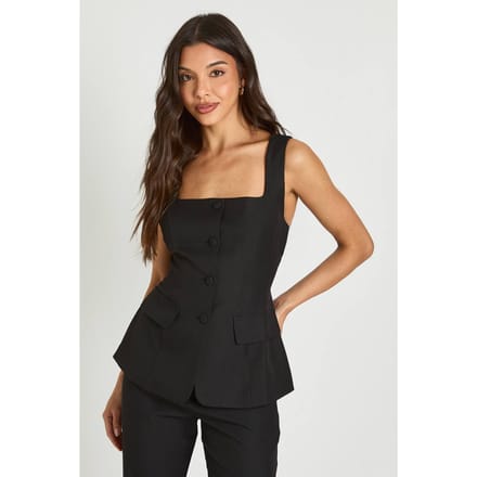 boohoo Dames Gilet Long À Encolure Carree | Black | Maat: 8