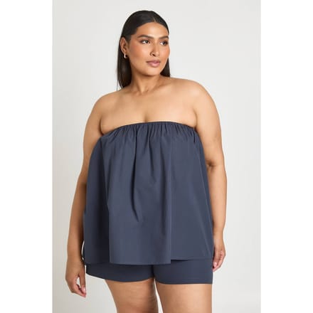 boohoo Dames Plus Poplin Bandeau Smock Top & Wijd Uitlopende Short | Marineblauw | Maat: 46