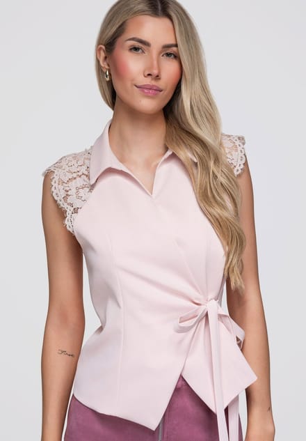 OMBRE Blouse - Regular Fit - Mouwloos - Knopen Roos L