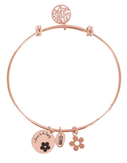 CO88 Collection 8CB-11003 - Stalen bangle met bedels - levensboom en bloem - one size - rosékleurig