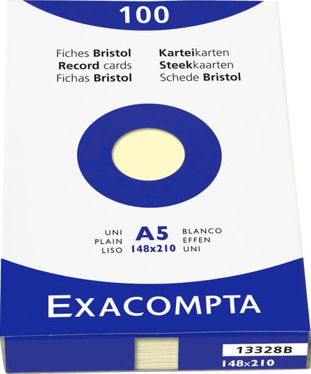 Exacompta etui 100 steekkaarten bristol - effen niet geperforeerd 148x210mm - Geel - 13328B