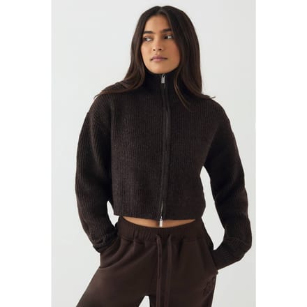 Dames DSGN Studio Dubbele Rits Gebreide Trui | Espresso | Maat: 2XL