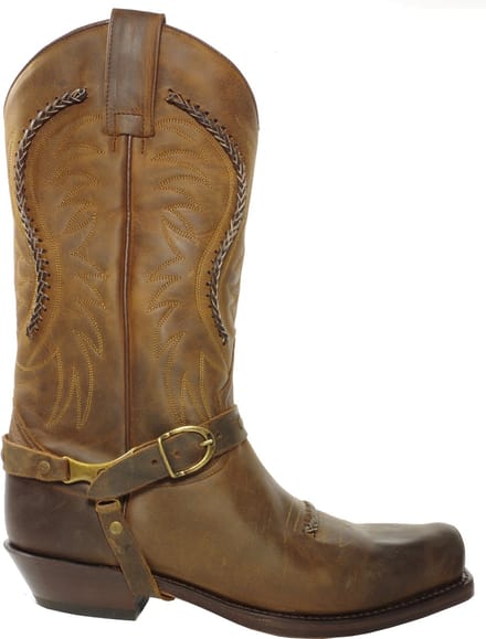 Sendra Boots 3434 Sam Bruin Dames Heren Biker Western Boots Unisex Vierkante Neus Schuine Hak Lederen Zool Siervlechtwerk Echt Leer