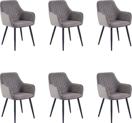 Colenis® - Beverly Eetkamerstoel - Set Van 6 - Grijs - Fluweel - Met armleuning