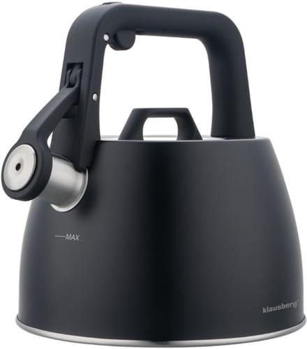 Klausberg 7915 - Fluitketel met fluit - 2.5 liter - RVS - zwart