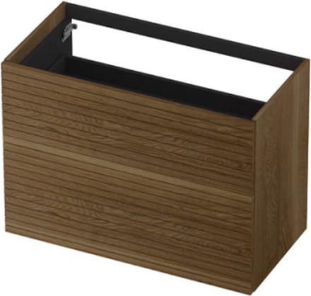 INK® wastafelonderkast 2 laden greeploos push to open echt hout horizontaal gefreesd 90x45x65cm, massief eiken ash grey