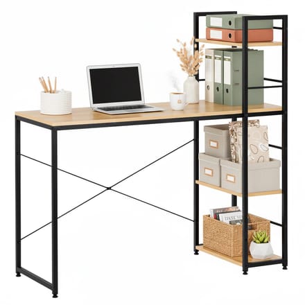Springos Bureau – Werkbureau – Computer Bureau – Bureautafel – 48 x 120 x 120 cm – 100 Kg - industriële - Zwart - Naturel
