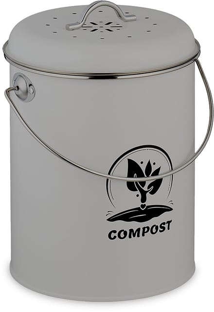 Gft-afvalbakje - 5,5 liter - met 2 koolfilters - deksel met gaten - grijs