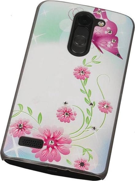 3D Hardcase met Diamant L Bello D335 Vlinder Roze - Back Cover Case Bumper Hoesje