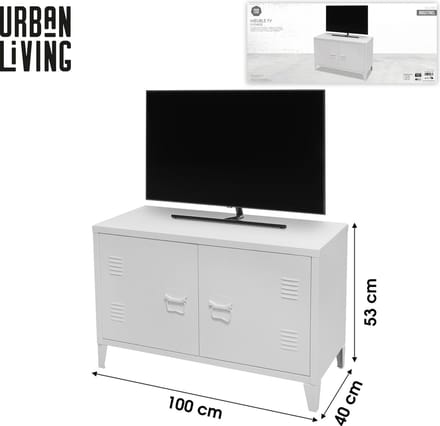 "INDUSTRIEL WHITE" TV-meubel van metaal met 2 deuren 100x40xH53 cm