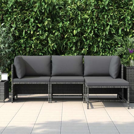 vidaXL - 4-delige - Loungeset - met - kussens - poly - rattan - grijs