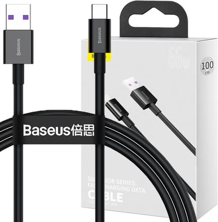 Baseus - Superior - kabel USB - USB Type C - 66 - W - (11 - V / 6 - A) - Huawei - SuperCharge - SCP - 1 - m - zwart - (CATYS-01)