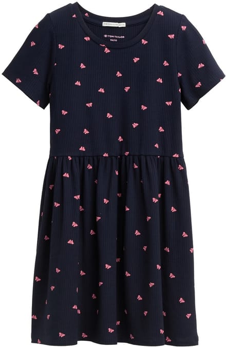 Tom Tailor - Minijurk met ribbelstructuur - Maat 128/134 - dark blue pink butterfly