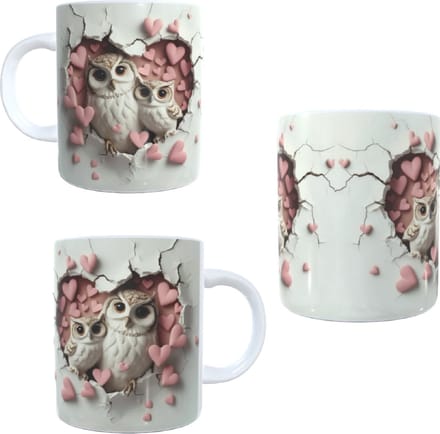 Koffie beker - thee mok - afbeelding uiltjes met hartjes
