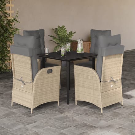 vidaXL - 5-delige - Tuinset - met - kussens - poly - rattan - beige