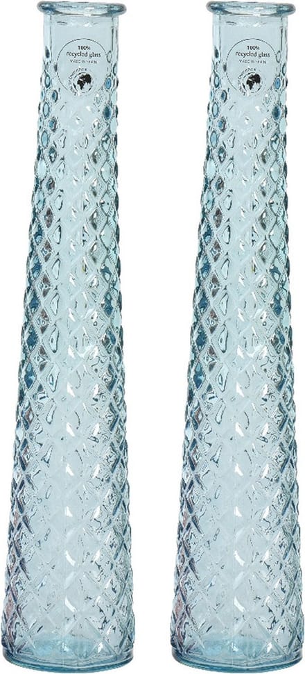 Decoris bloemenvazen van gerecycled glas - set 2x - D7 x H32 cm - blauw