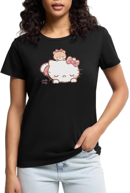 Hello Kitty Met Teddy Op Haar Rug Premium T Shirt Dames