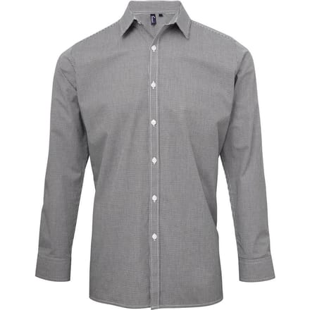 Premier Heren Gingham overhemd met lange mouwen (Zwart/Wit)