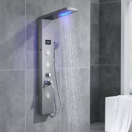 Auralum max RegendouAuralum max - Digitale Douchepaneel - Luxe Regendouche - LCD Display - Douchepaneel LED RVS met massagejets - 3 functies Handdouche - Zilver